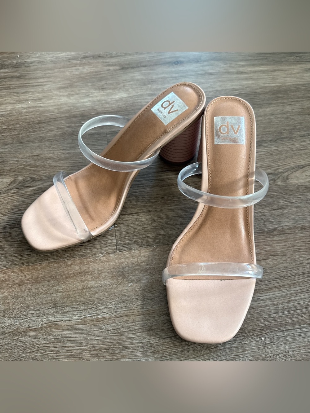Dolce Vita Beige Nude Block Heel Mule with Clear Straps - Picture 4 of 6